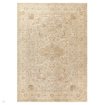 Heriz HE01 Serapi Traditional Persian Vintage Distressed Shimmer Tonal Textured Hi-Lo Space-Dyed Polyester Low-Profile Short Pile Beige Rug-Asiatic Carpets-Rug Love - The Most Loved Rug Store